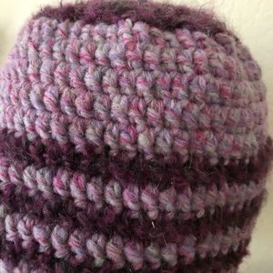 Beanie boutique hat purple blend stripes hand crocheted